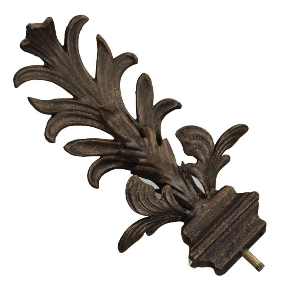 Metal Drapery Finial Pair:  Leaf W/square Base - Old World Bronze