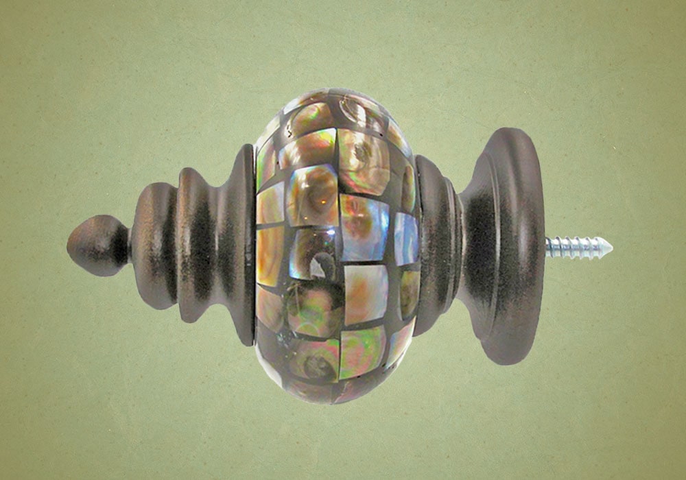 Hand-crafted wood and genuine Capiz shell drapery rod finial