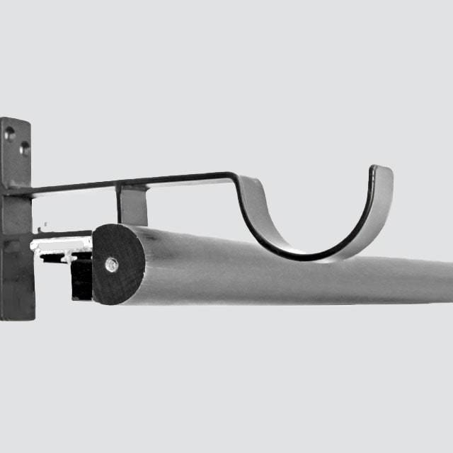 Dual purpose drapery hardware STOWE bracket for combination traverse rods